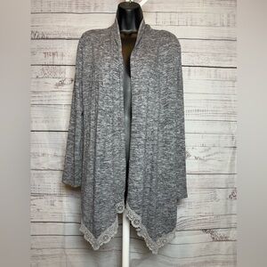 Justice Gray Open-Front Cardigan with Lace Trim